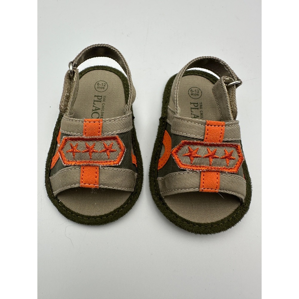 The Childrens Place Sandals Kids 6-12M Green Orange Star Embroidered Soft Sole